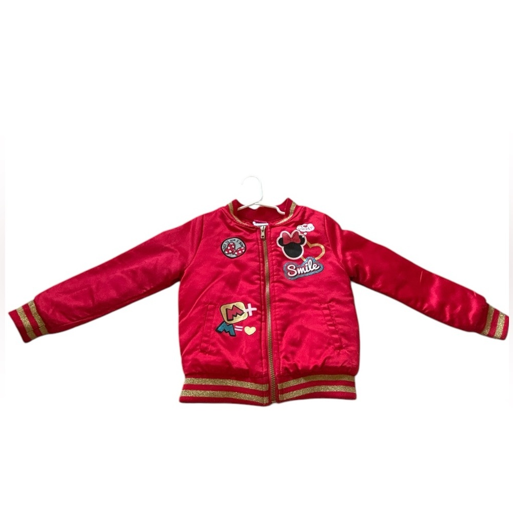 Disney Cherry Red Minnie Mouse 5/6yo zip up satin jacket. Vintage. Exclnt cdtn.